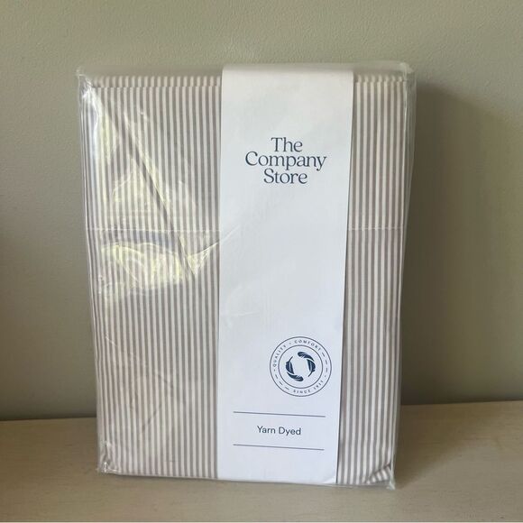New The Company Store Sheet Set Stripe Yarn Dyed Percale Tan Stripe, Twin XL - Picture 2 of 10